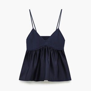 Commense Navy Blue Ruffle Crop Cami Top Size L NWT $35